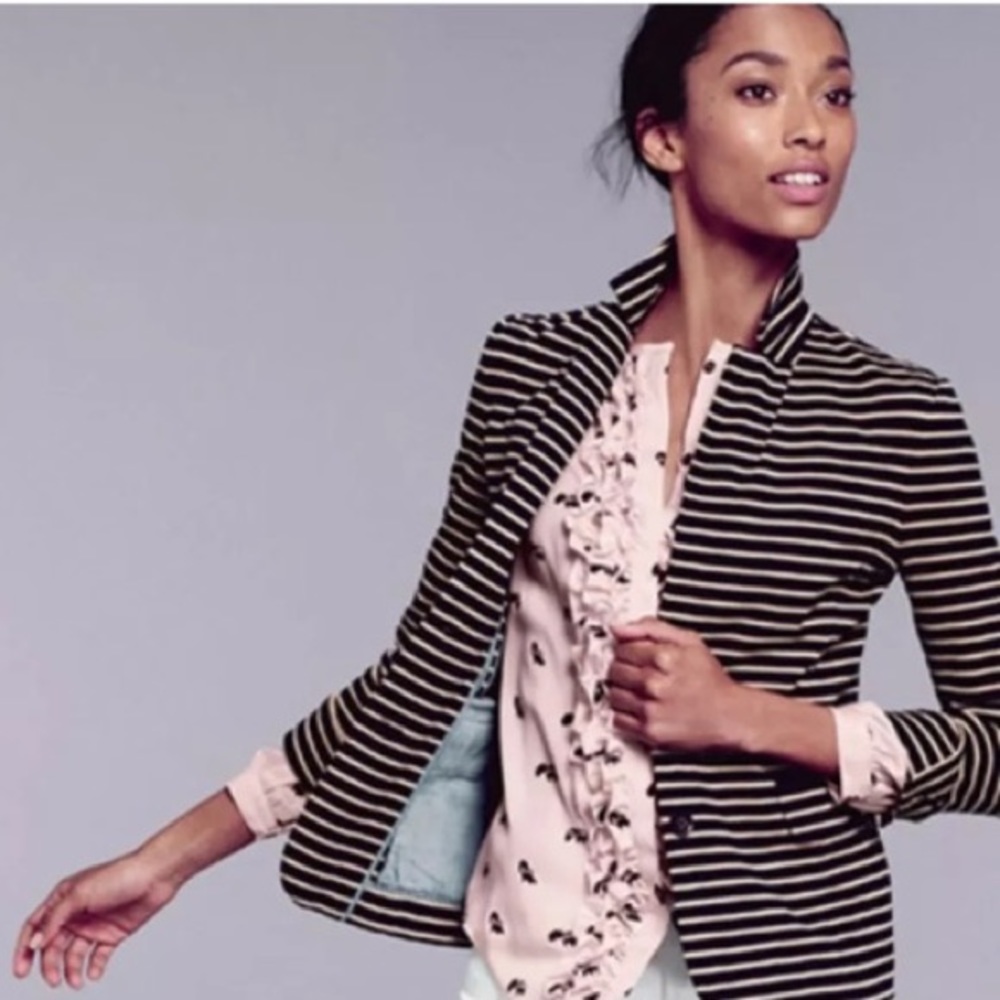 J. Crew Knit Striped Black & Tan Maritime Blazer
